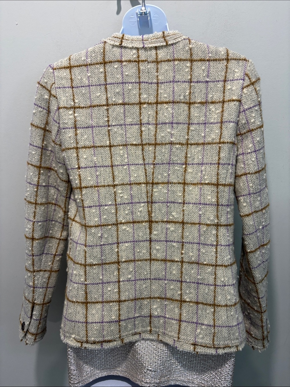 Isabel Marant Etoile Cream Wool Tweed Plaid Blazer Fringe Trim Size 36 - Picture 9 of 16